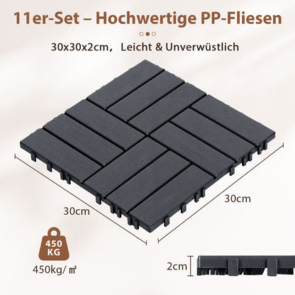 Hengda PP Terrassenfliesen Rutschfest Kunststoff-Bodenbelag 30x30cm mit Klicksystem