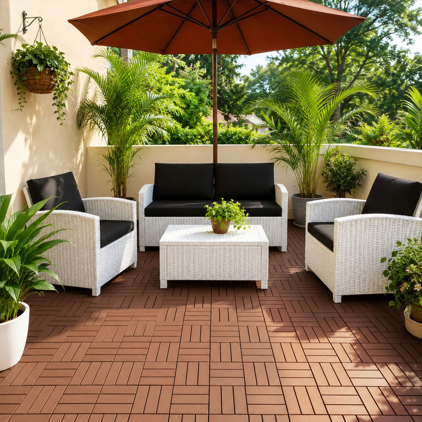 Hengda PP Terrassenfliesen Rutschfest Kunststoff-Bodenbelag 30x30cm mit Klicksystem