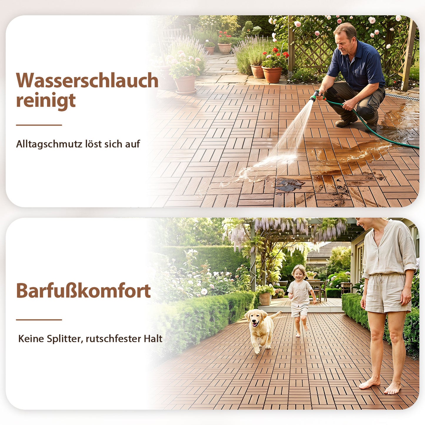 Hengda PP Terrassenfliesen Rutschfest Kunststoff-Bodenbelag 30x30cm mit Klicksystem