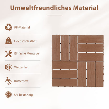 Hengda PP Terrassenfliesen Rutschfest Kunststoff-Bodenbelag 30x30cm mit Klicksystem