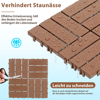 Hengda PP Terrassenfliesen Rutschfest Kunststoff-Bodenbelag 30x30cm mit Klicksystem