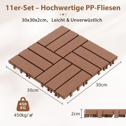 Hengda PP Terrassenfliesen Rutschfest Kunststoff-Bodenbelag 30x30cm mit Klicksystem