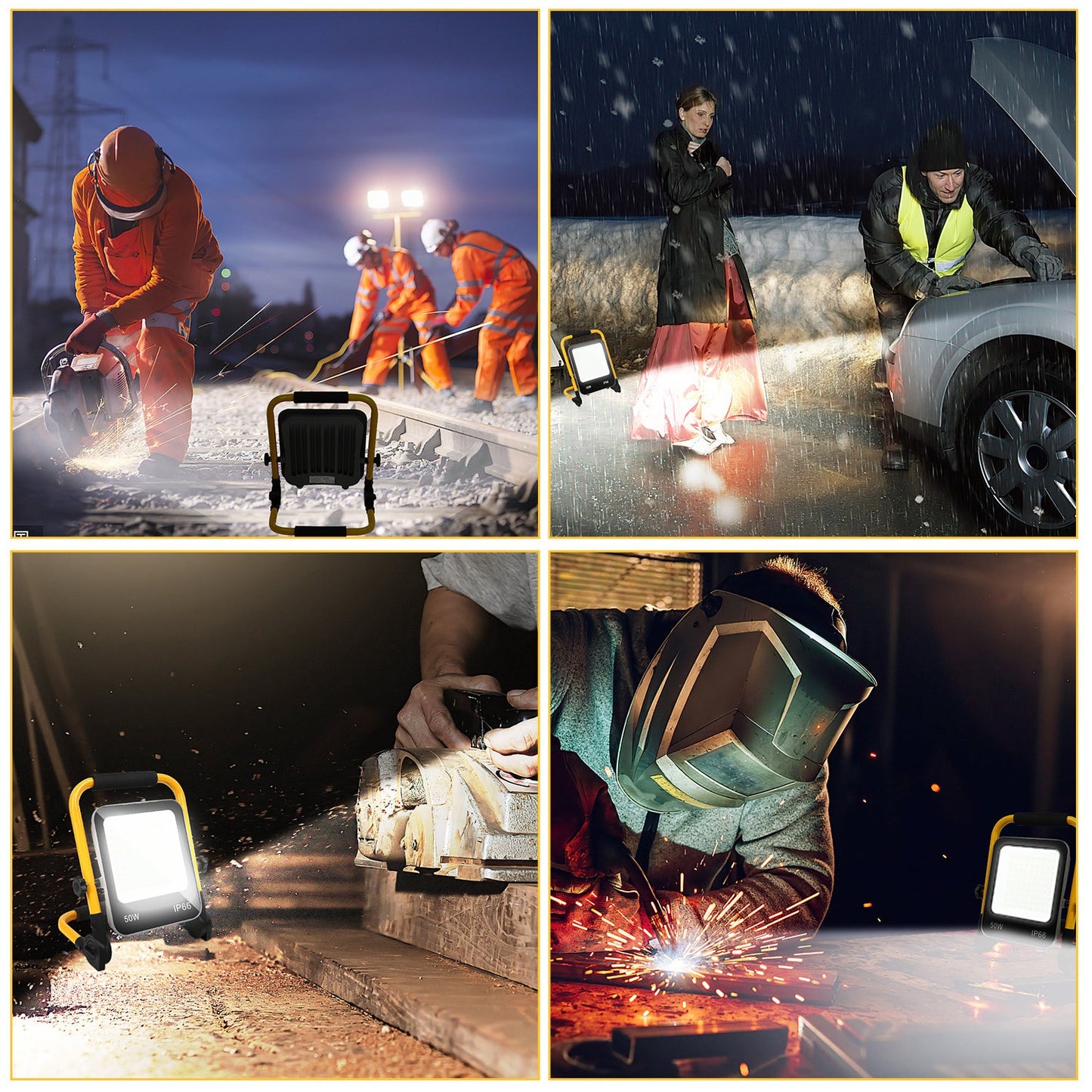 Hengda LED Baustrahler 50-200W mit Ständer | Arbeitsleuchte 6000K Kaltweiß | IP66 Wasserdichter LED Fluter mit 3 m Kabel & Stecker für Baustelle, Werkstatt, Garage