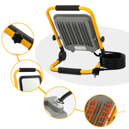 Hengda LED Baustrahler 50-200W mit Ständer | Arbeitsleuchte 6000K Kaltweiß | IP66 Wasserdichter LED Fluter mit 3 m Kabel & Stecker für Baustelle, Werkstatt, Garage