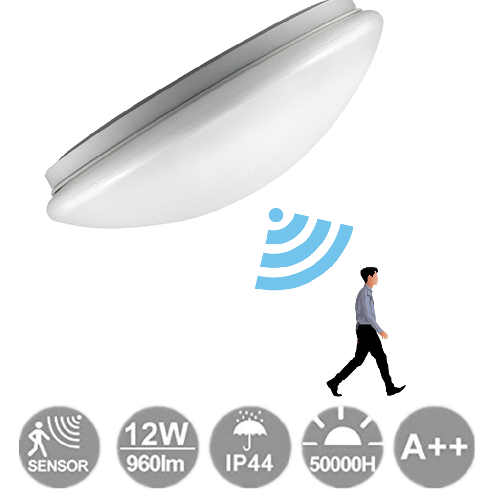 Hengda LED Deckenlampe mit Bewegungsmelder Deckenleuchte mit Tageslichtsensor Warmweiss 12W 960 Lumen Ø24 cm