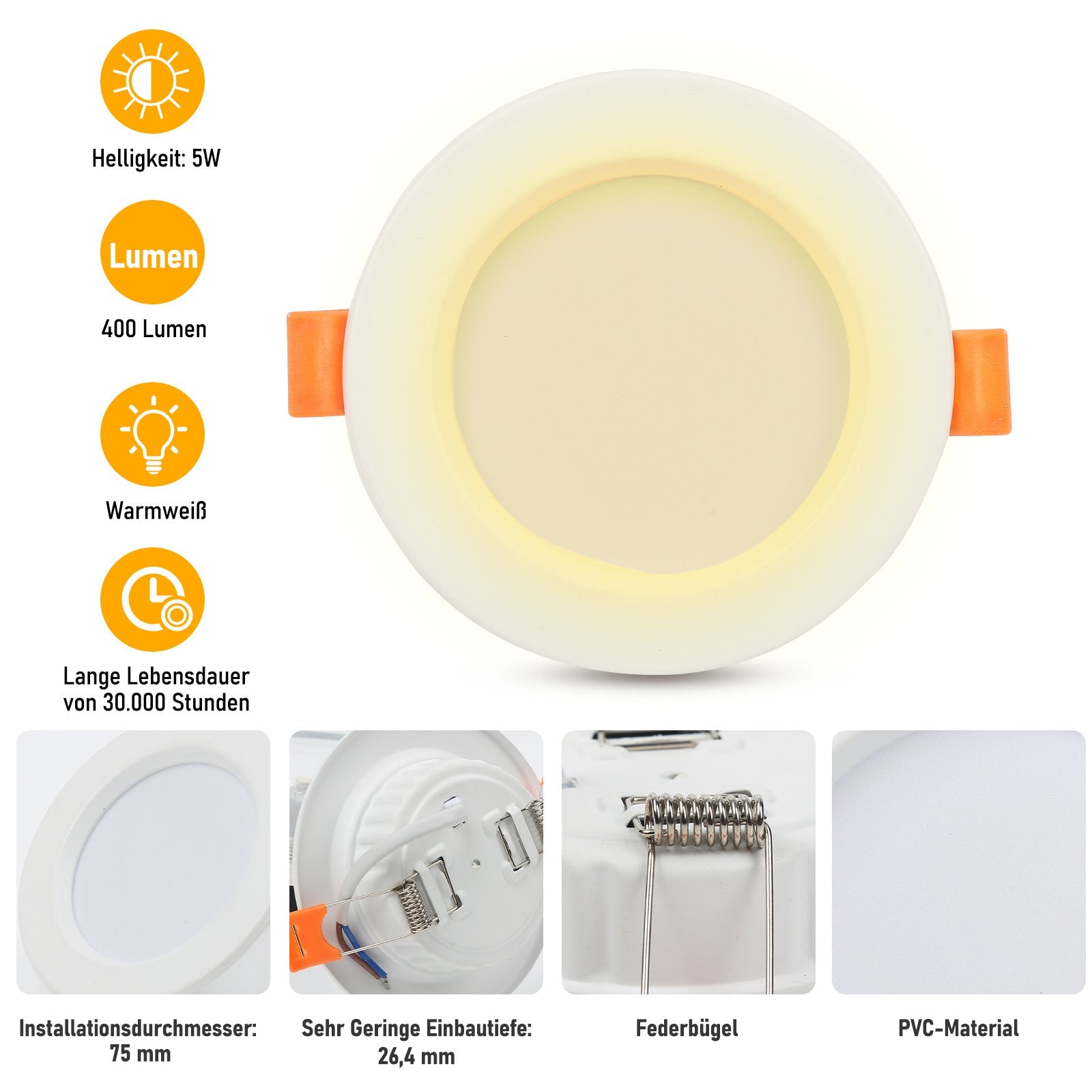 Hengda 20x LED Einbaustrahler 3200K/6000K, LED strahler, 220V 5W Deckenstrahler, Deckenspot