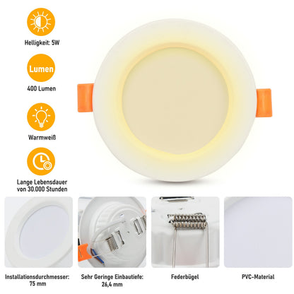 Hengda 20x LED Einbaustrahler 3200K/6000K, LED strahler, 220V 5W Deckenstrahler, Deckenspot