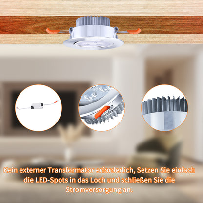 Hengda 3W LED Einbaustrahler 230V | Flacher LED Deckenspot Warmweiß Kaltweiß | Energieeffiziente LED Einbauleuchte für Wohnzimmer, Küche, Bad Flur