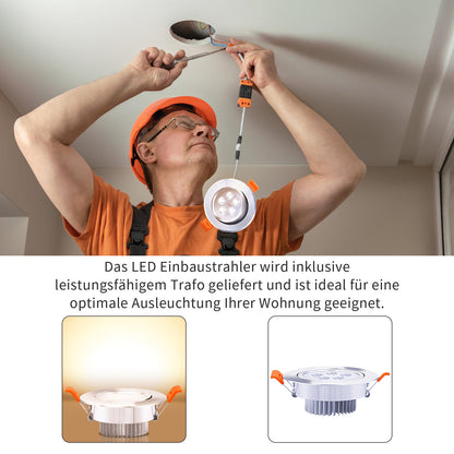 Hengda 3W LED Einbaustrahler 230V | Flacher LED Deckenspot Warmweiß Kaltweiß | Energieeffiziente LED Einbauleuchte für Wohnzimmer, Küche, Bad Flur