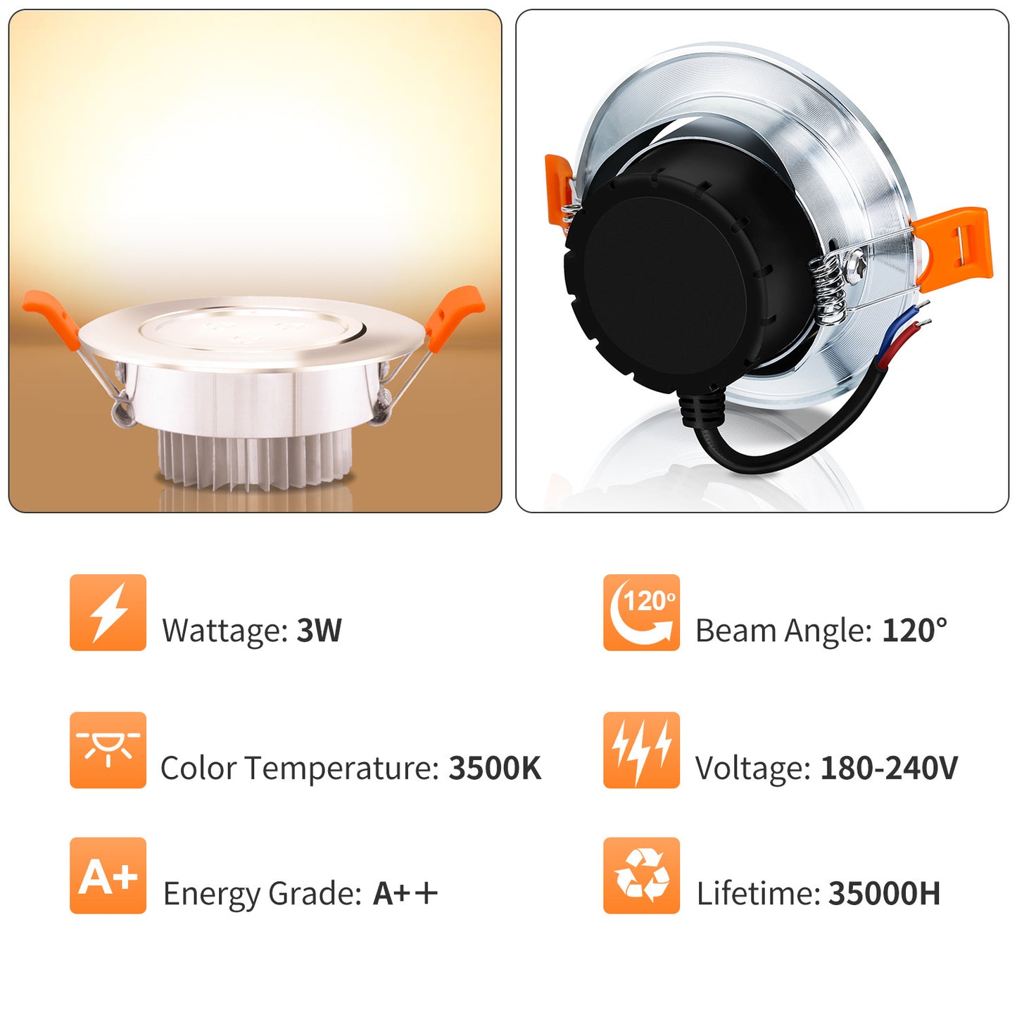 Hengda 3W LED Einbaustrahler 230V | Flacher LED Deckenspot Warmweiß Kaltweiß | Energieeffiziente LED Einbauleuchte für Wohnzimmer, Küche, Bad Flur
