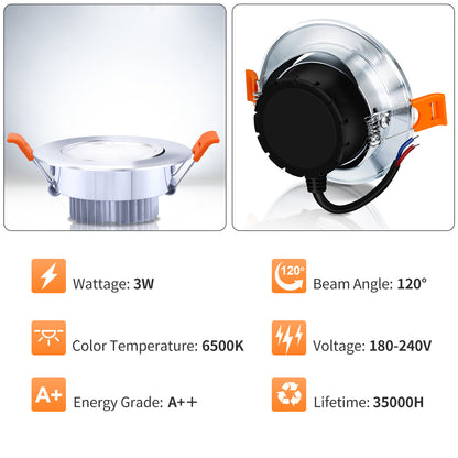 Hengda 3W LED Einbaustrahler 230V | Flacher LED Deckenspot Warmweiß Kaltweiß | Energieeffiziente LED Einbauleuchte für Wohnzimmer, Küche, Bad Flur