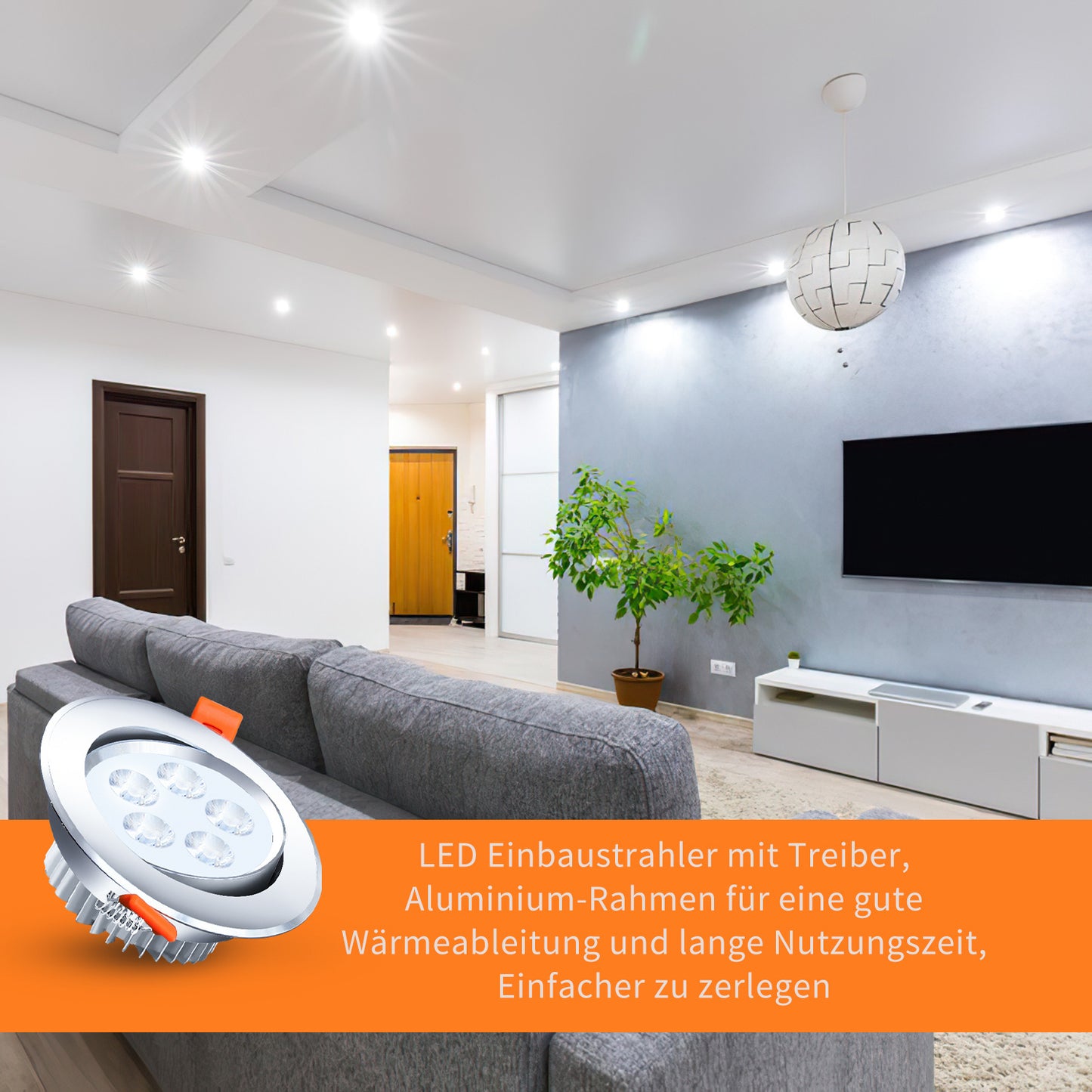 Hengda 3W LED Einbaustrahler 230V | Flacher LED Deckenspot Warmweiß Kaltweiß | Energieeffiziente LED Einbauleuchte für Wohnzimmer, Küche, Bad Flur