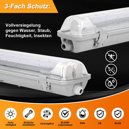 Hengda LED Feuchtraumleuchte 18W/24W, Wannenleuchte 4000K Neutralweiß, T8 LED Röhre, Feuchtraumlampe IP65 Wasserfest Röhrenlampe, Werkstattlampe