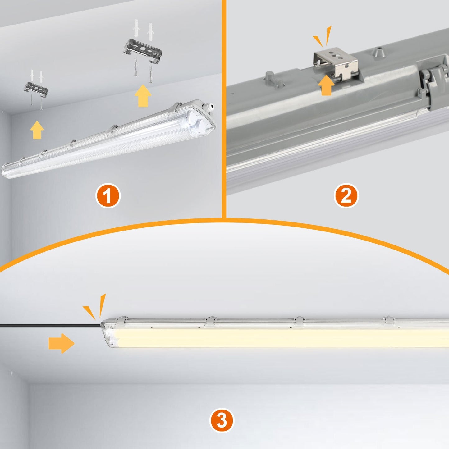 Hengda LED Feuchtraumleuchte 18W/24W, 120cm/150cm Wannenleuchte, Kaltweiß/Neutralweiß, Doppelt T8 LED Werkstattlampe, Röhrenlampe IP65 Wasserfest