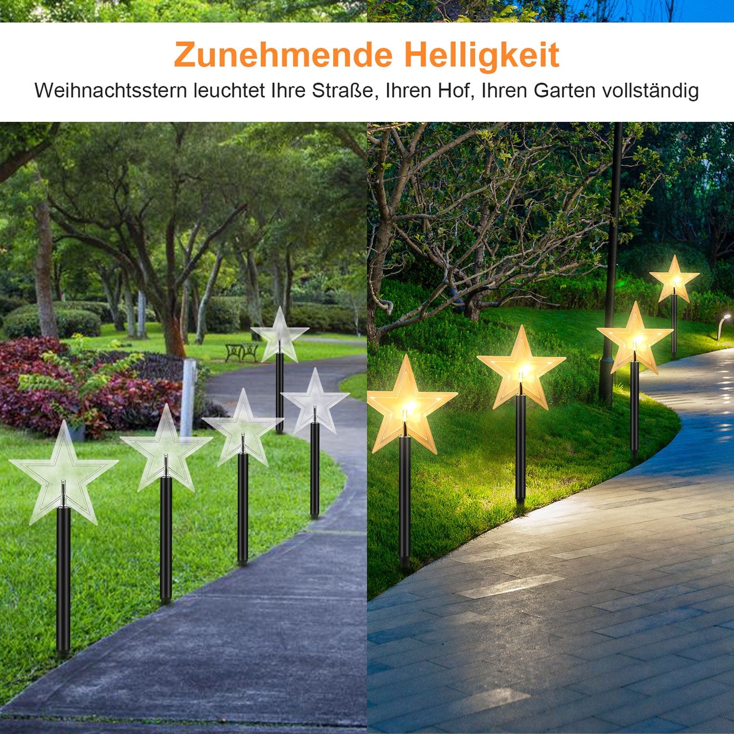 Hengda LED Garten Leuchtstäbe Stern, Weihnachtslichter Außen mit Batterie und Timer, IP65 Sterne Weihnachtsbeleuchtung, für Gartenstecker
