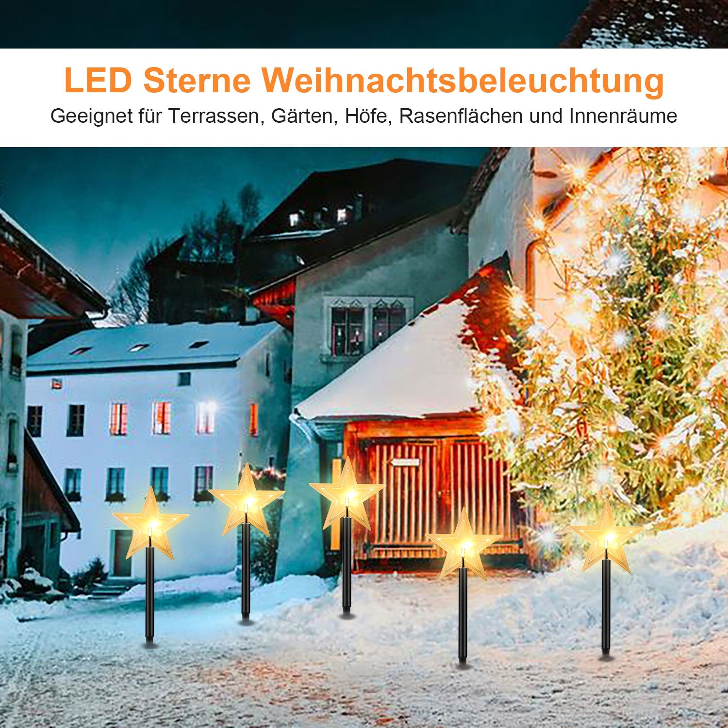 Hengda LED Garten Leuchtstäbe Stern, Weihnachtslichter Außen mit Batterie und Timer, IP65 Sterne Weihnachtsbeleuchtung, für Gartenstecker