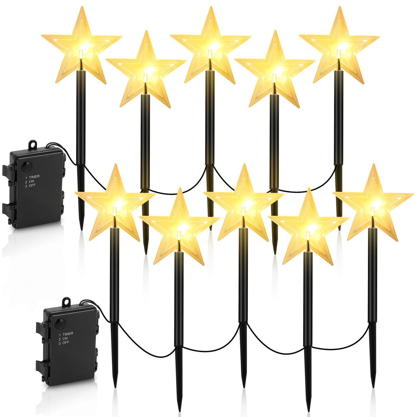 Hengda LED Garten Leuchtstäbe Stern, Weihnachtslichter Außen mit Batterie und Timer, IP65 Sterne Weihnachtsbeleuchtung, für Gartenstecker