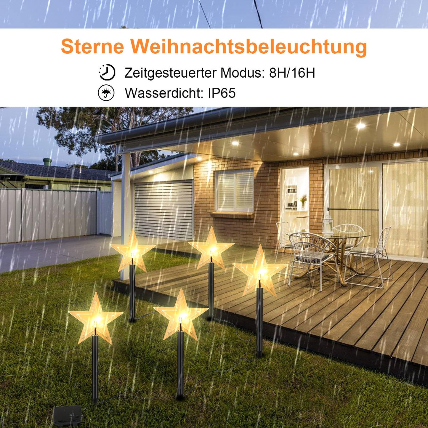 Hengda LED Garten Leuchtstäbe Stern, Weihnachtslichter Außen mit Batterie und Timer, IP65 Sterne Weihnachtsbeleuchtung, für Gartenstecker