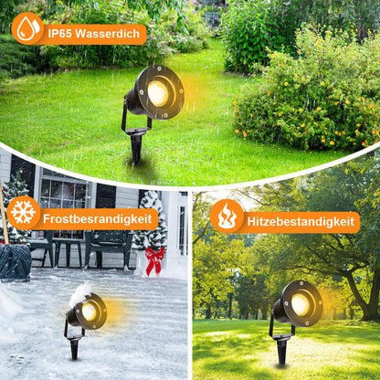 Hengda LED Gartenstrahler 4W, Gartenleuchte GU10 4000K Warmweiß, Gartenbeleuchtung mit Erdspieß, IP65 Gartenlampe mit Stecker