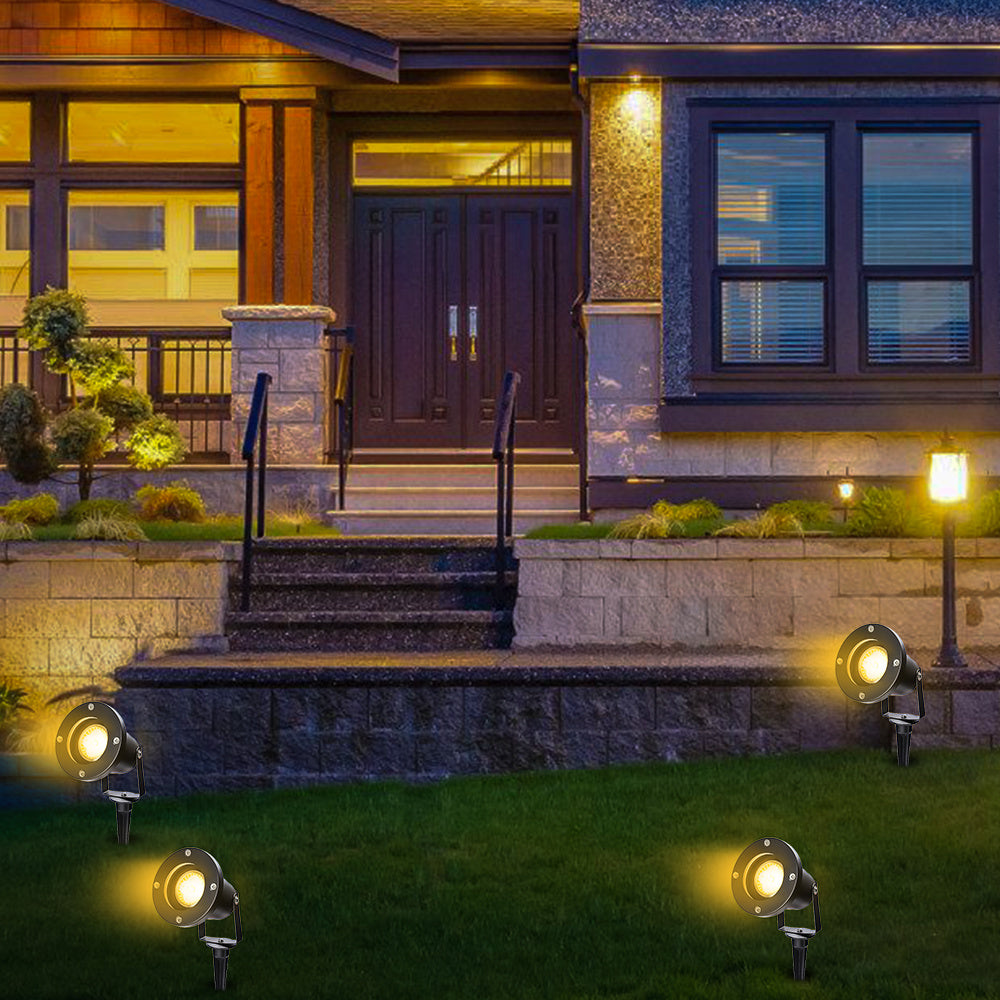 Hengda LED Gartenstrahler 4W, Gartenleuchte GU10 4000K Warmweiß, Gartenbeleuchtung mit Erdspieß, IP65 Gartenlampe mit Stecker