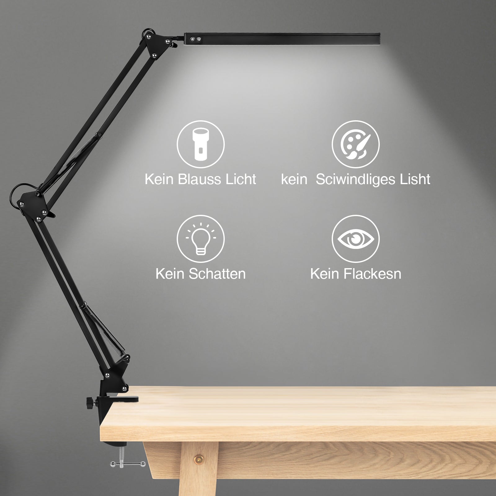 Hengda LED Schreibtischlampe, 10W Klemmleuchte, Dimmbar Tischlampe