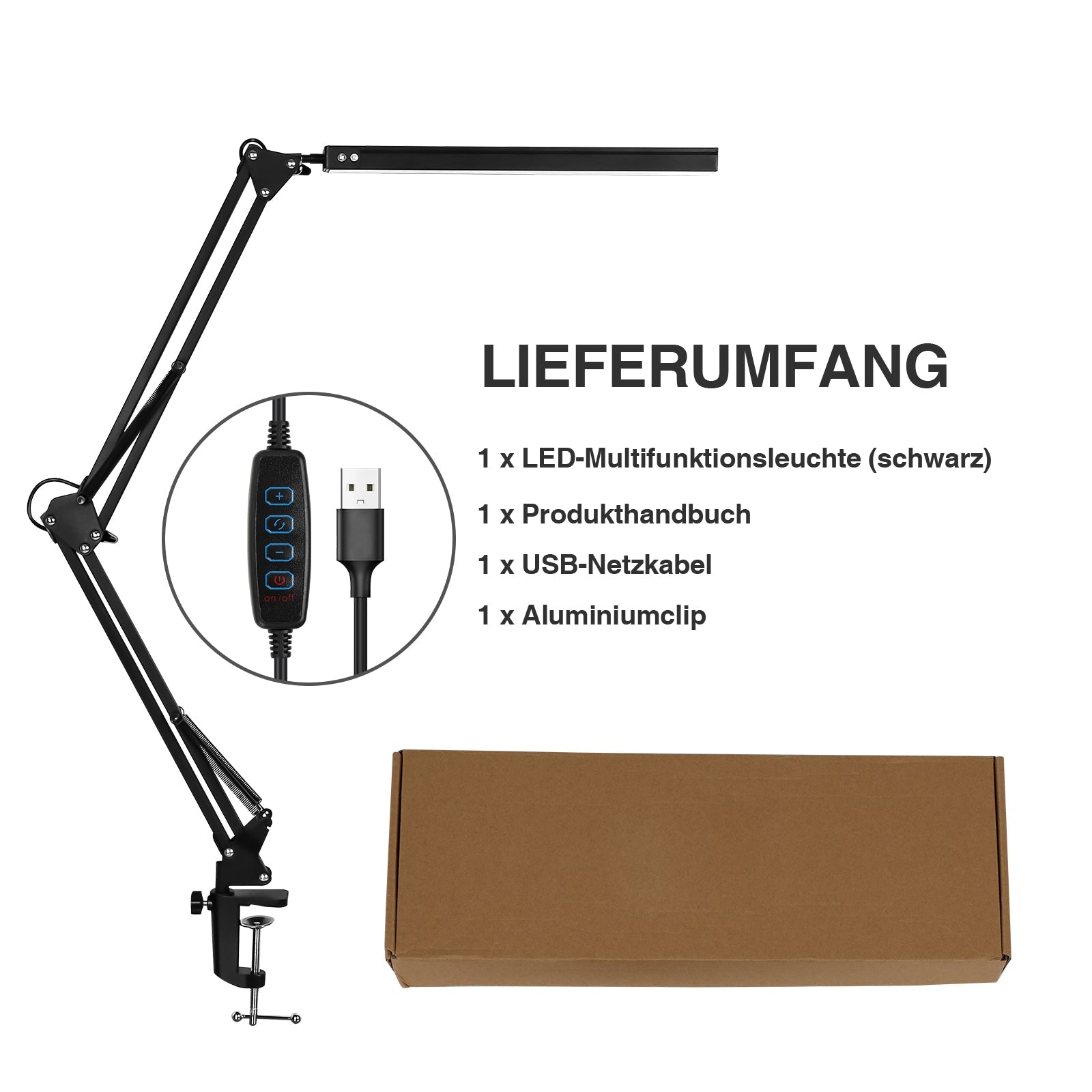 Hengda LED Schreibtischlampe, 10W Klemmleuchte, Dimmbar Tischlampe