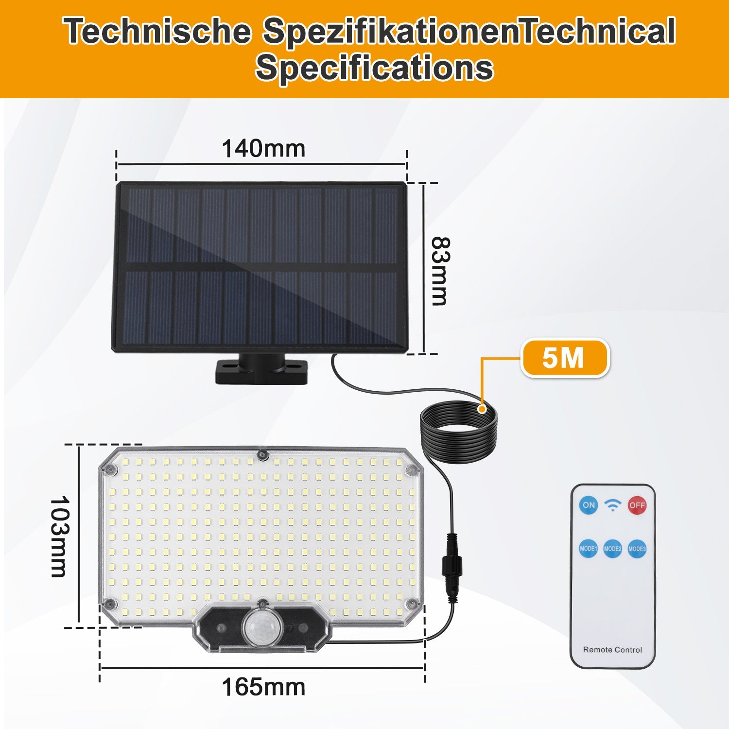 Hengda LED Solar Wandleuchte, Wandfluter mit Bewegungsmelder, Gartenbeleuchtung Solarlampen