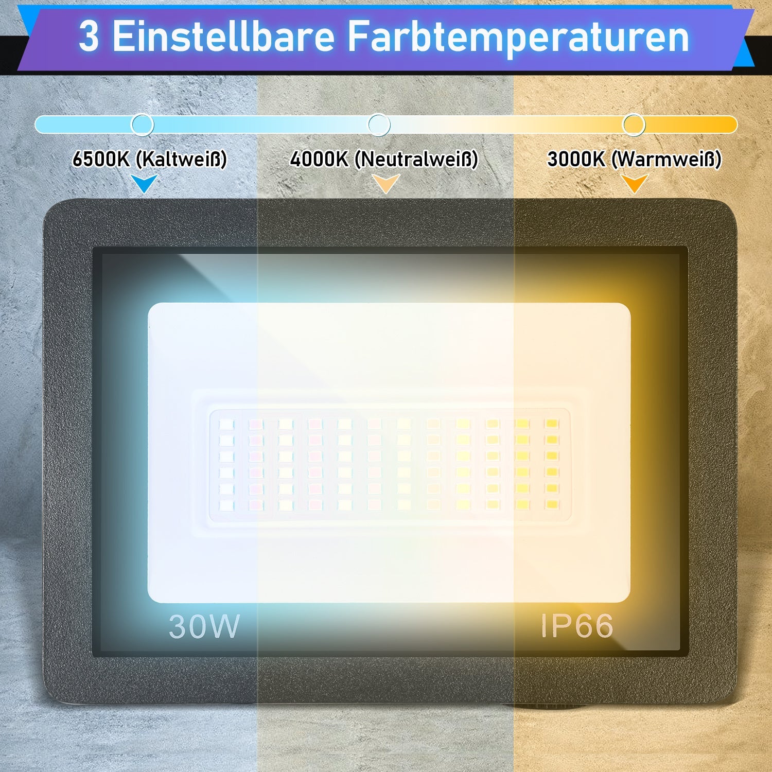 Hengda LED Strahler Außen Dimmbar, LED Fluter 3000K/4000K/6500K, IP66 Wasserdicht Scheinwerfer (kein Stecker)