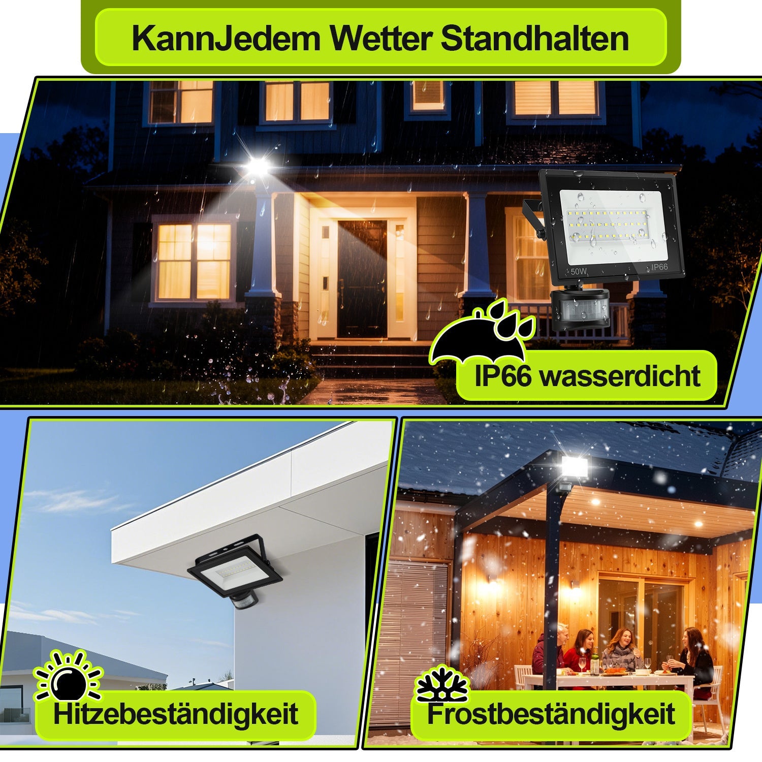 Hengda 10-100W LED Strahler mit Bewegungsmelder, LED Fluter Kaltweiß Wandstrahler Außen IP66, Scheinwerfer,  Gartenlampe, Baustrahler (kein Stecker)