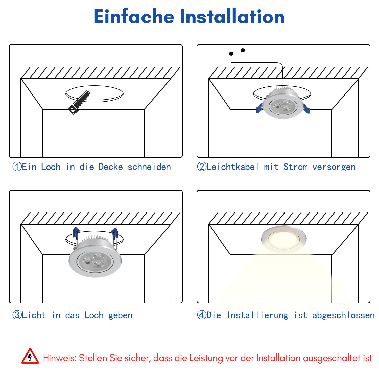 Hengda LED Einbaustrahler 230V 3W, Ultra flach LED Einbauleuchten, Deckenspots Lochs Ø60mm