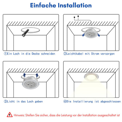 Hengda LED Einbaustrahler 230V 3W, Ultra flach LED Einbauleuchten, Deckenspots Lochs Ø60mm
