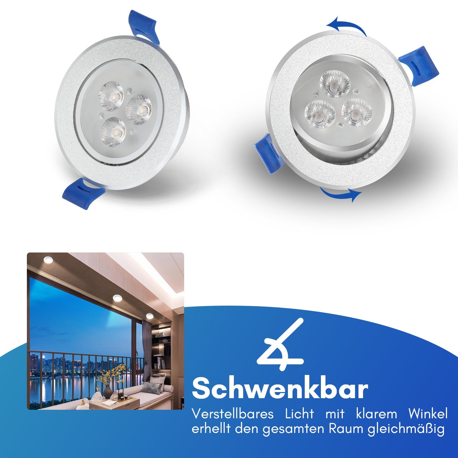 Hengda LED Einbaustrahler 230V 3W, Ultra flach LED Einbauleuchten, Deckenspots Lochs Ø60mm