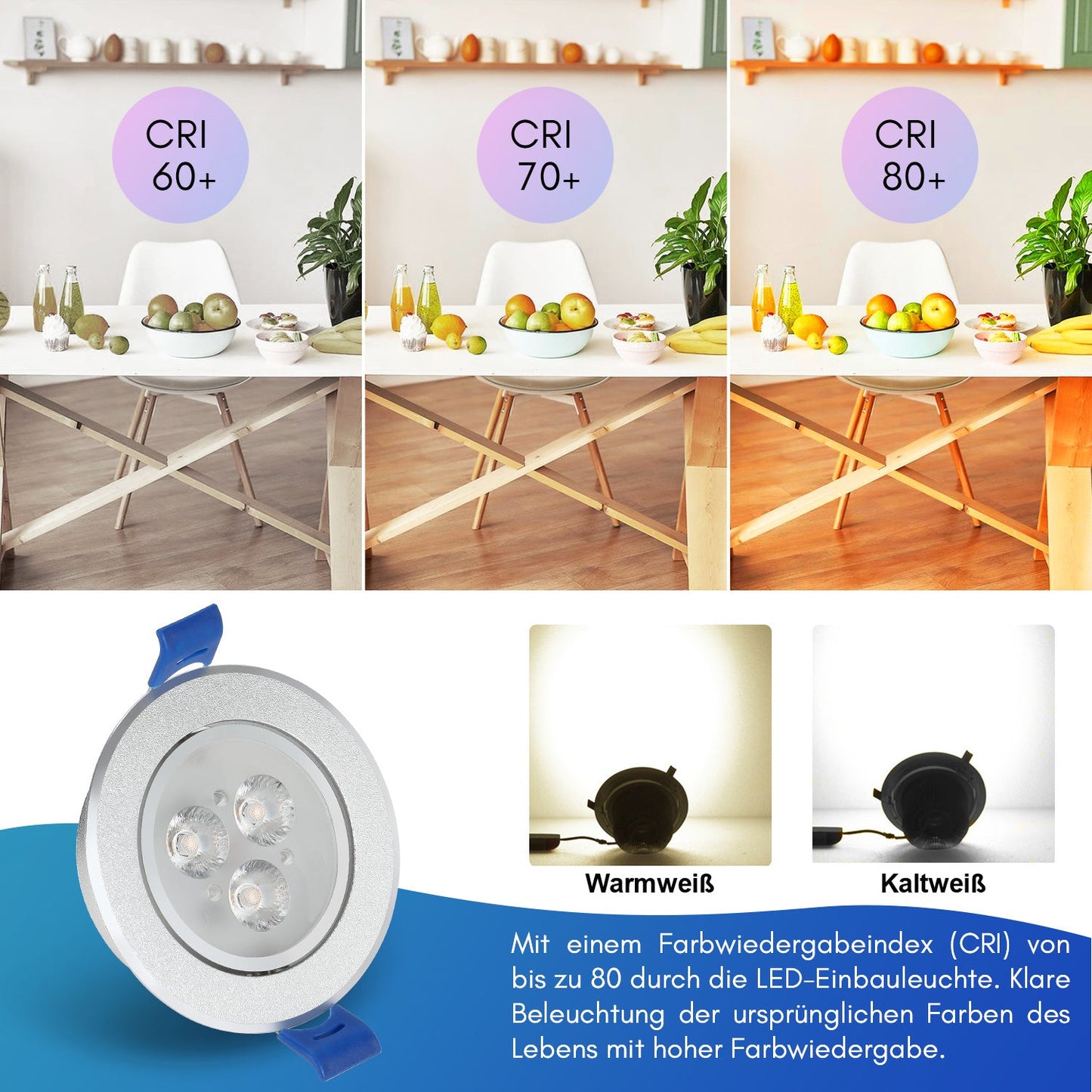Hengda LED Einbaustrahler 230V 3W, Ultra flach LED Einbauleuchten, Deckenspots Lochs Ø60mm