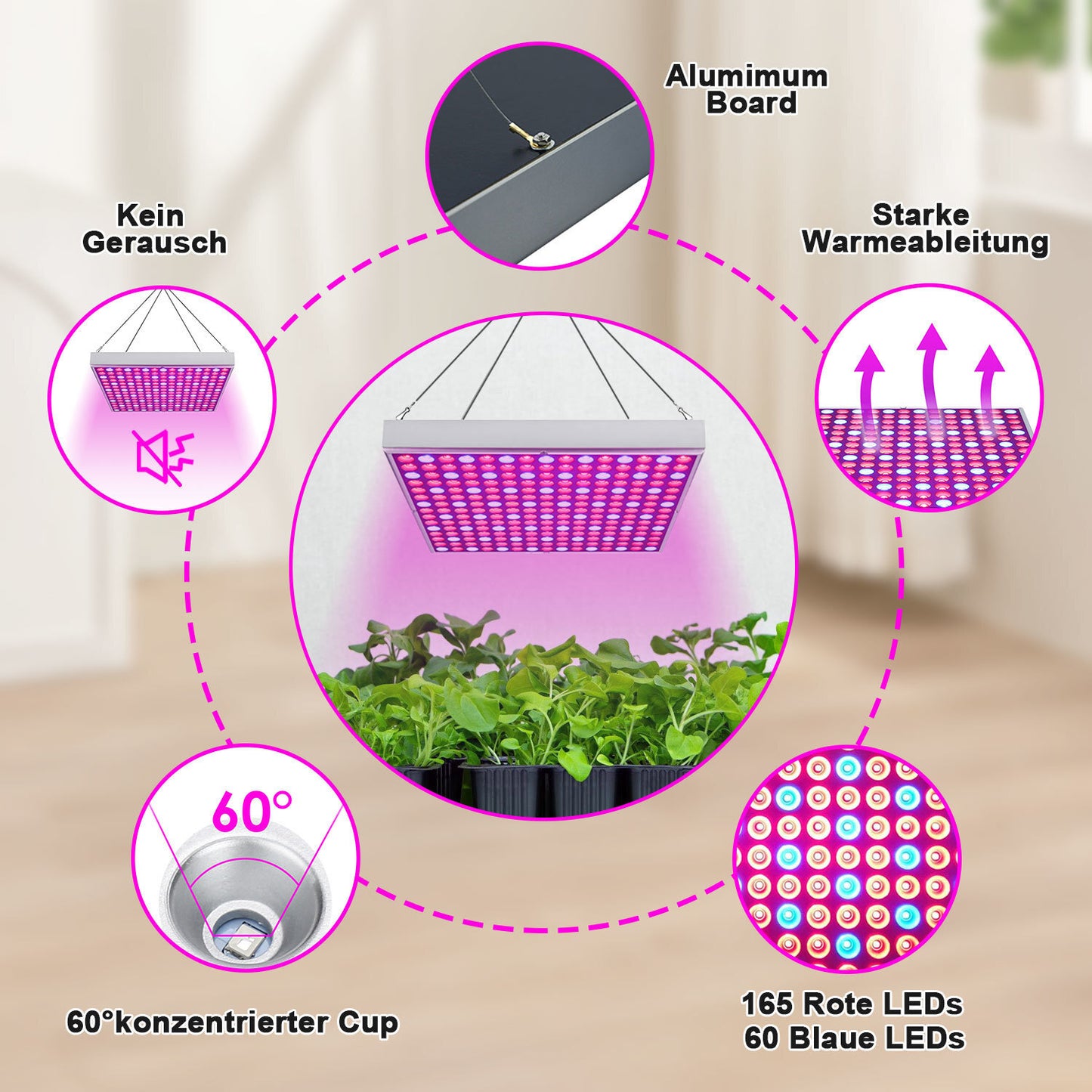 Hengda LED Pflanzenlampe 15W-45W | Vollspektrum Grow Light für Indoor Pflanzen & Gemüse | LED Pflanzenlicht Quadrat | Effizient & Energie-sparend | Zimmerpflanzen, Tomaten, Chili, Orchideen