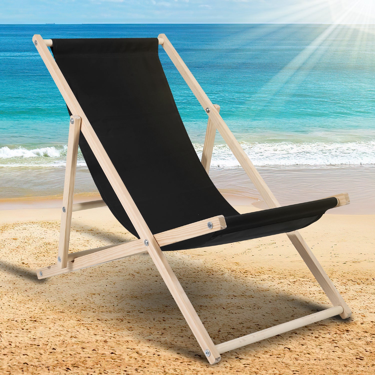 Hengda Liegestuhl klappbar aus Holz, verstellbare Strandstuhl bis 120 kg, Sonnenliege für Garten, Balkon, Terrasse, Strand und Camping