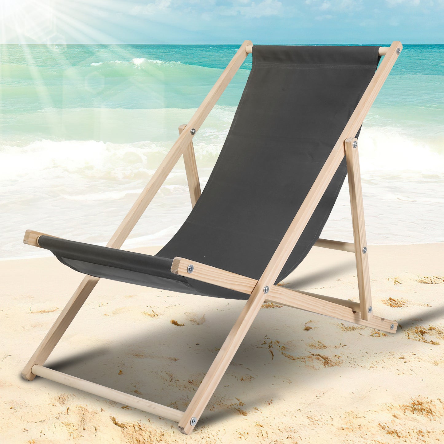 Hengda Liegestuhl klappbar aus Holz, verstellbare Strandstuhl bis 120 kg, Sonnenliege für Garten, Balkon, Terrasse, Strand und Camping