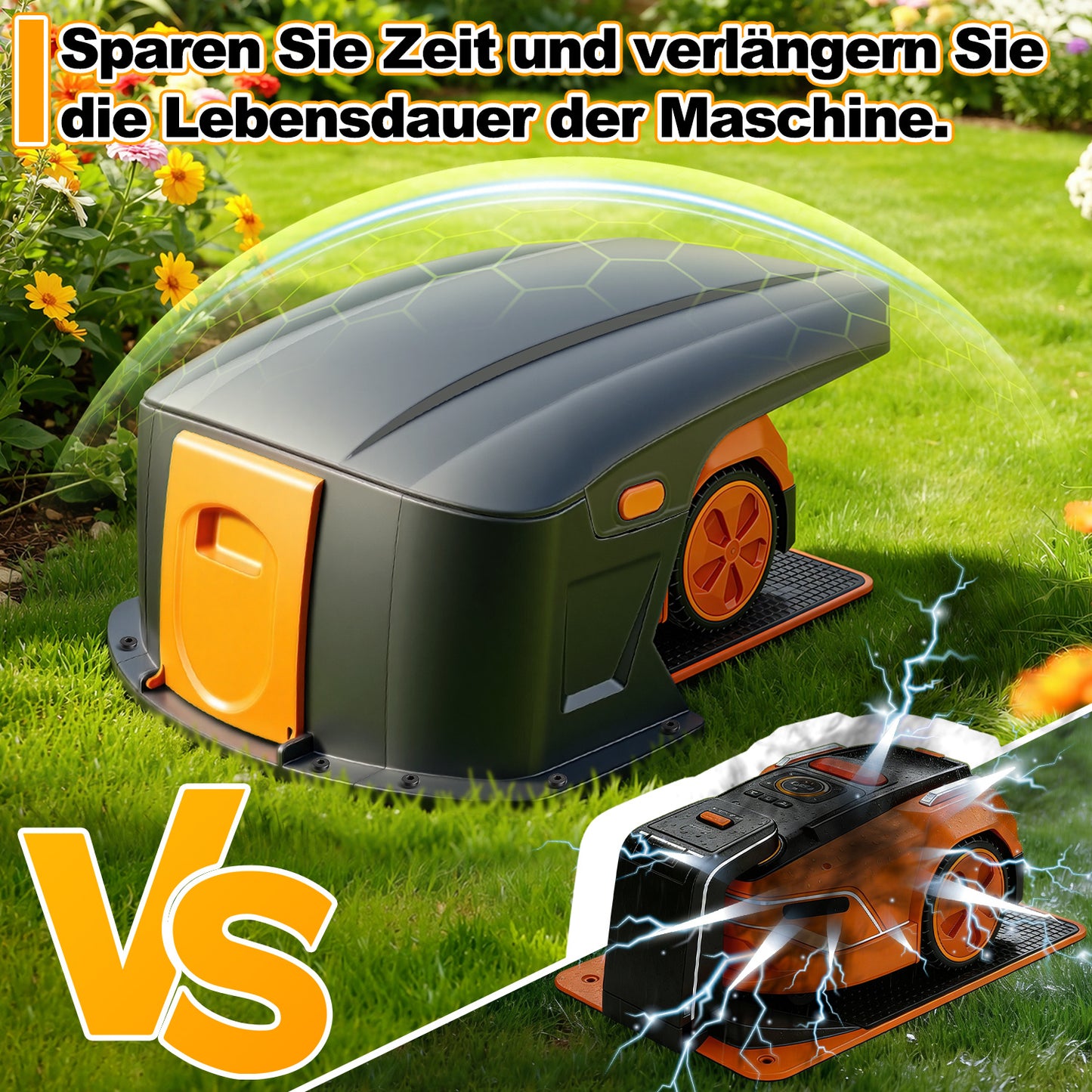Hengda Mähroboter Garage mit Klappdach, wetterfest Schutzüberdachung für Rasenroboter