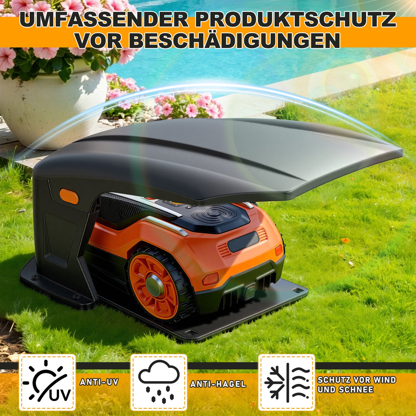 Hengda Mähroboter Garage mit Klappdach, wetterfest Schutzüberdachung für Rasenroboter