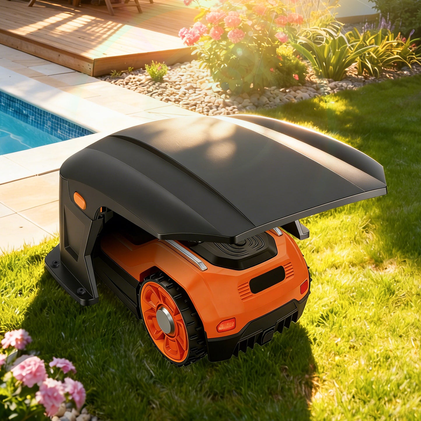 Hengda Mähroboter Garage mit Klappdach, wetterfest Schutzüberdachung für Rasenroboter