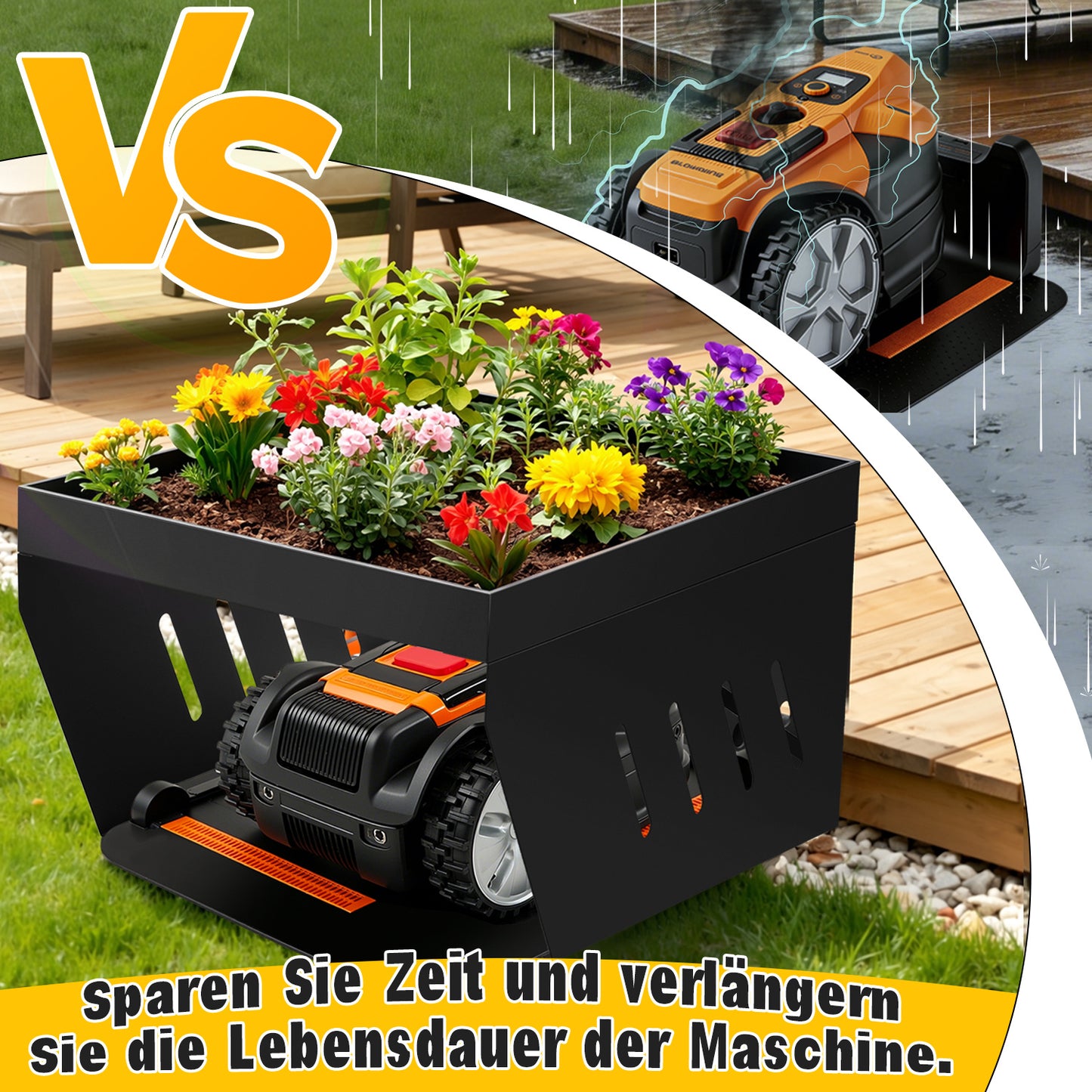 Hengda Mähroboter Garage mit Pflanzkasten, Stahl Überdachung für Rasenmäher