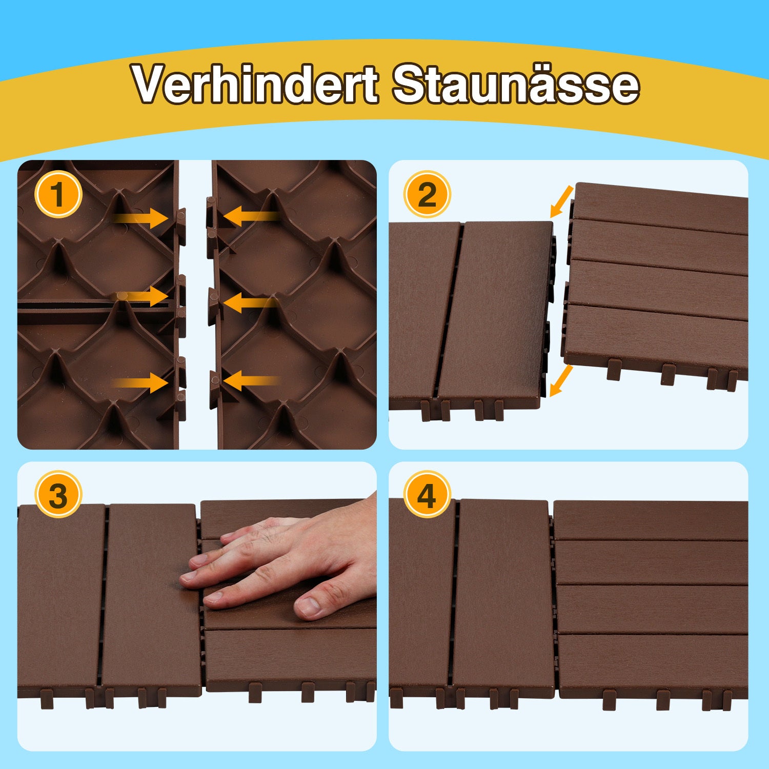 Hengda PP Balkonfliesen 30x30cm, Terrassenfliesen mit Drainage, PP Steckfliesen