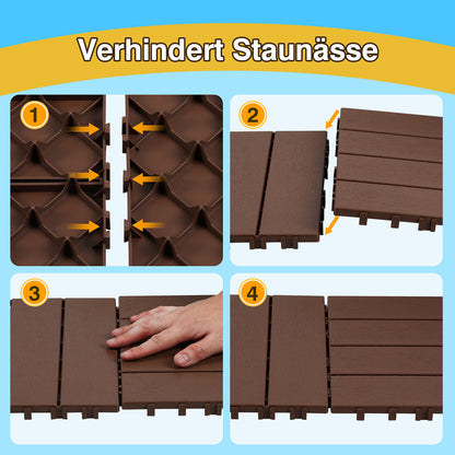 Hengda PP Balkonfliesen 30x30cm, Terrassenfliesen mit Drainage, PP Steckfliesen