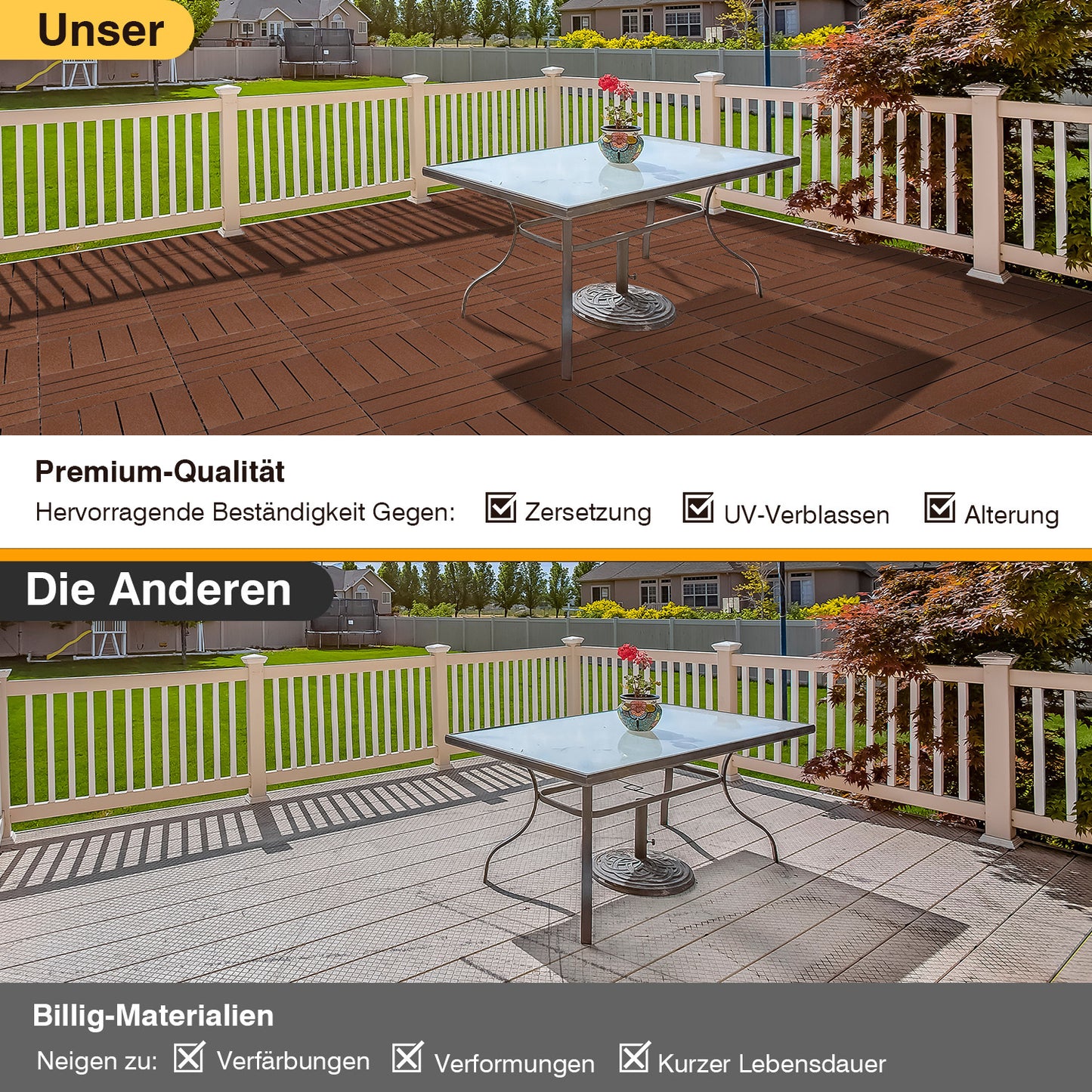 Hengda PP Balkonfliesen 30x30cm, Terrassenfliesen mit Drainage, PP Steckfliesen