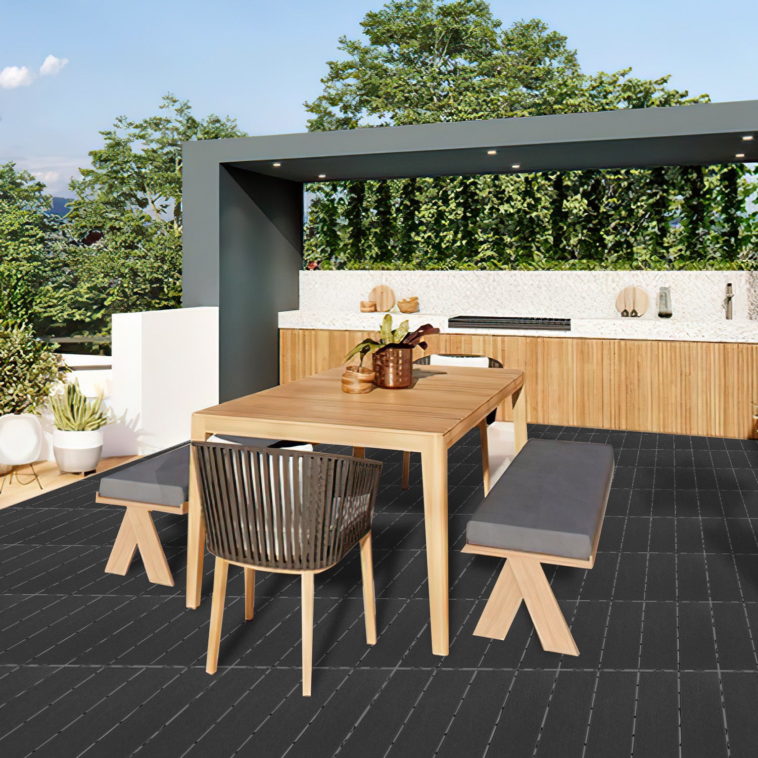 Hengda PP Balkonfliesen 30x30cm, Terrassenfliesen mit Drainage, PP Steckfliesen