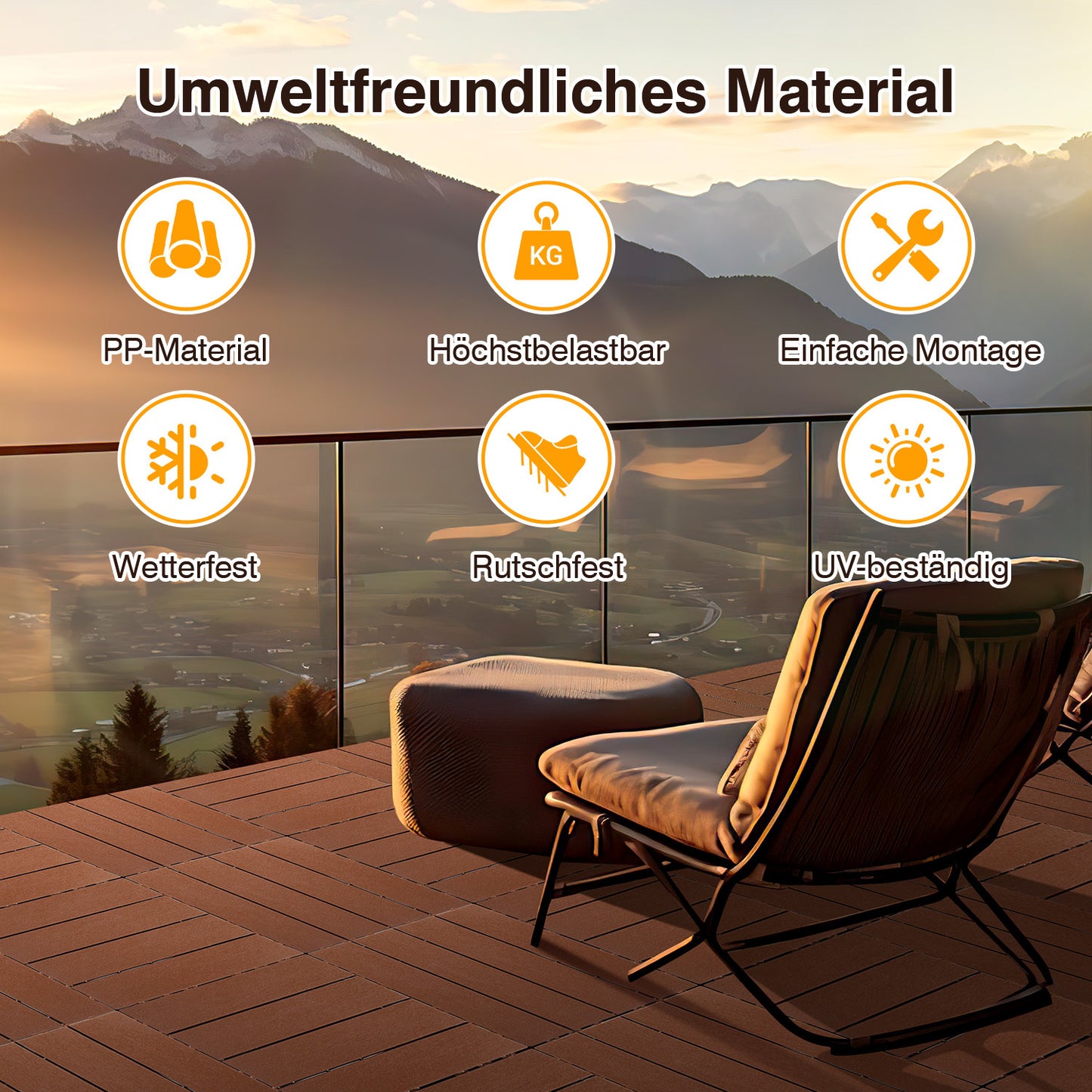 Hengda PP Balkonfliesen 30x30cm, Terrassenfliesen mit Drainage, PP Steckfliesen