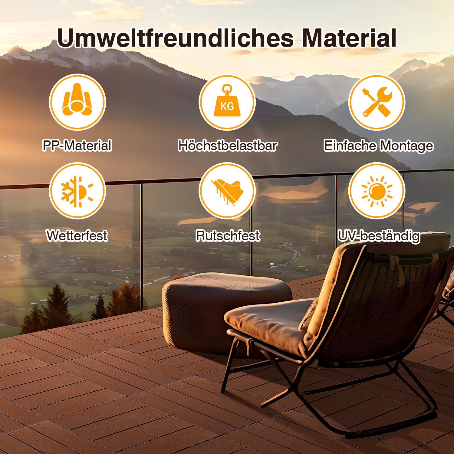 Hengda PP Balkonfliesen 30x30cm, Terrassenfliesen mit Drainage, PP Steckfliesen