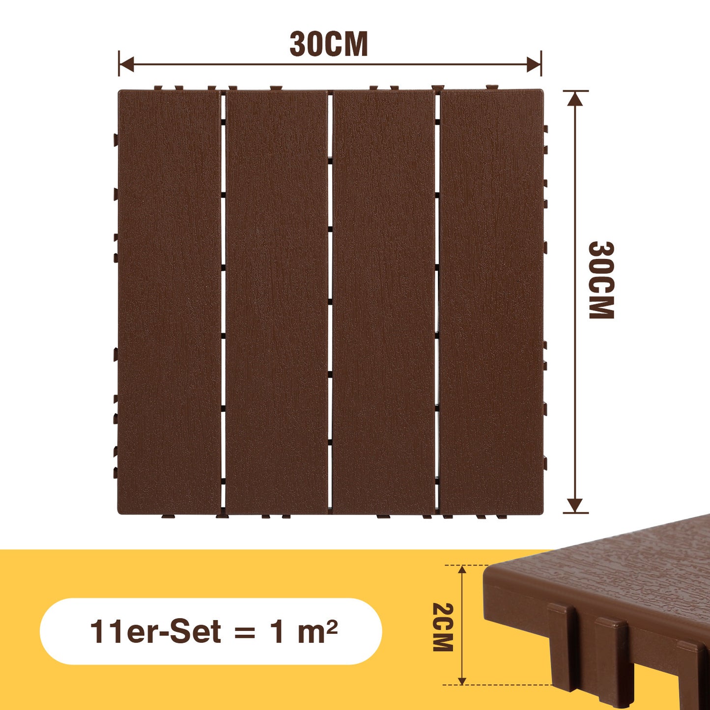 Hengda PP Balkonfliesen 30x30cm, Terrassenfliesen mit Drainage, PP Steckfliesen
