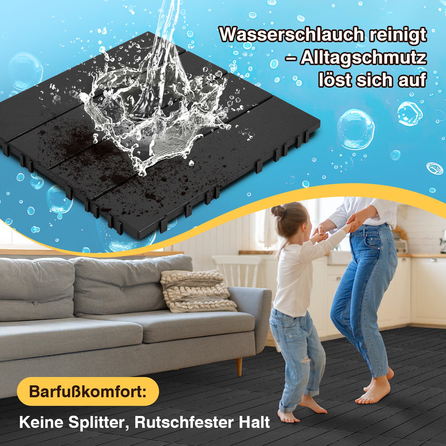 Hengda PP Balkonfliesen 30x30cm, Terrassenfliesen mit Drainage, PP Steckfliesen