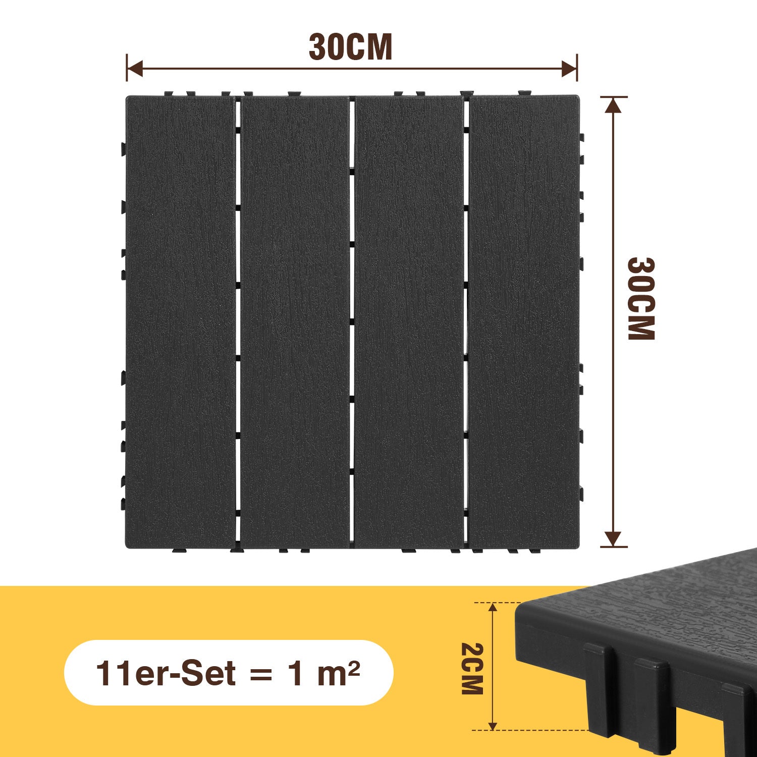 Hengda PP Balkonfliesen 30x30cm, Terrassenfliesen mit Drainage, PP Steckfliesen