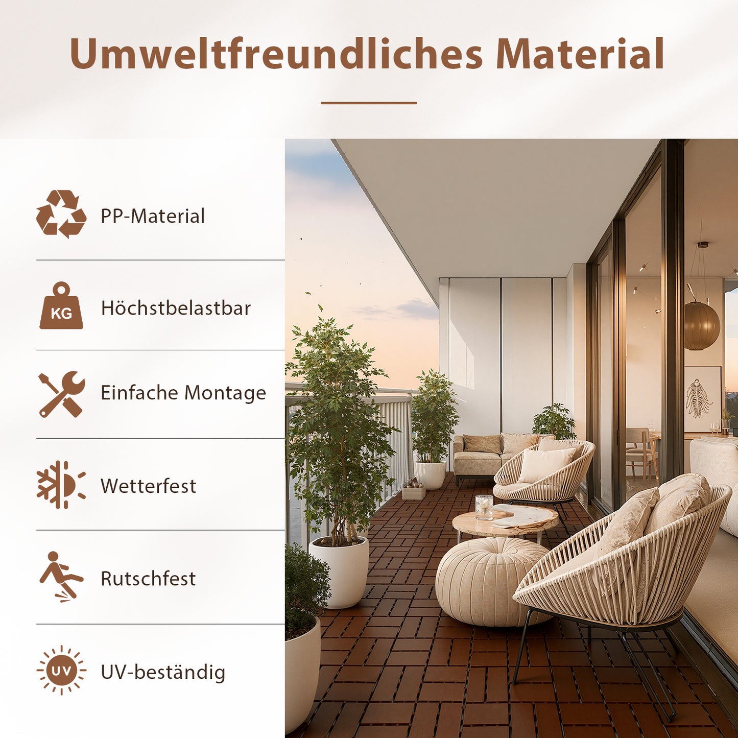 Hengda 30x30cm Bodenfliesen Set, PP Terrassenfliesen, mit Drainage-Klicksystem
